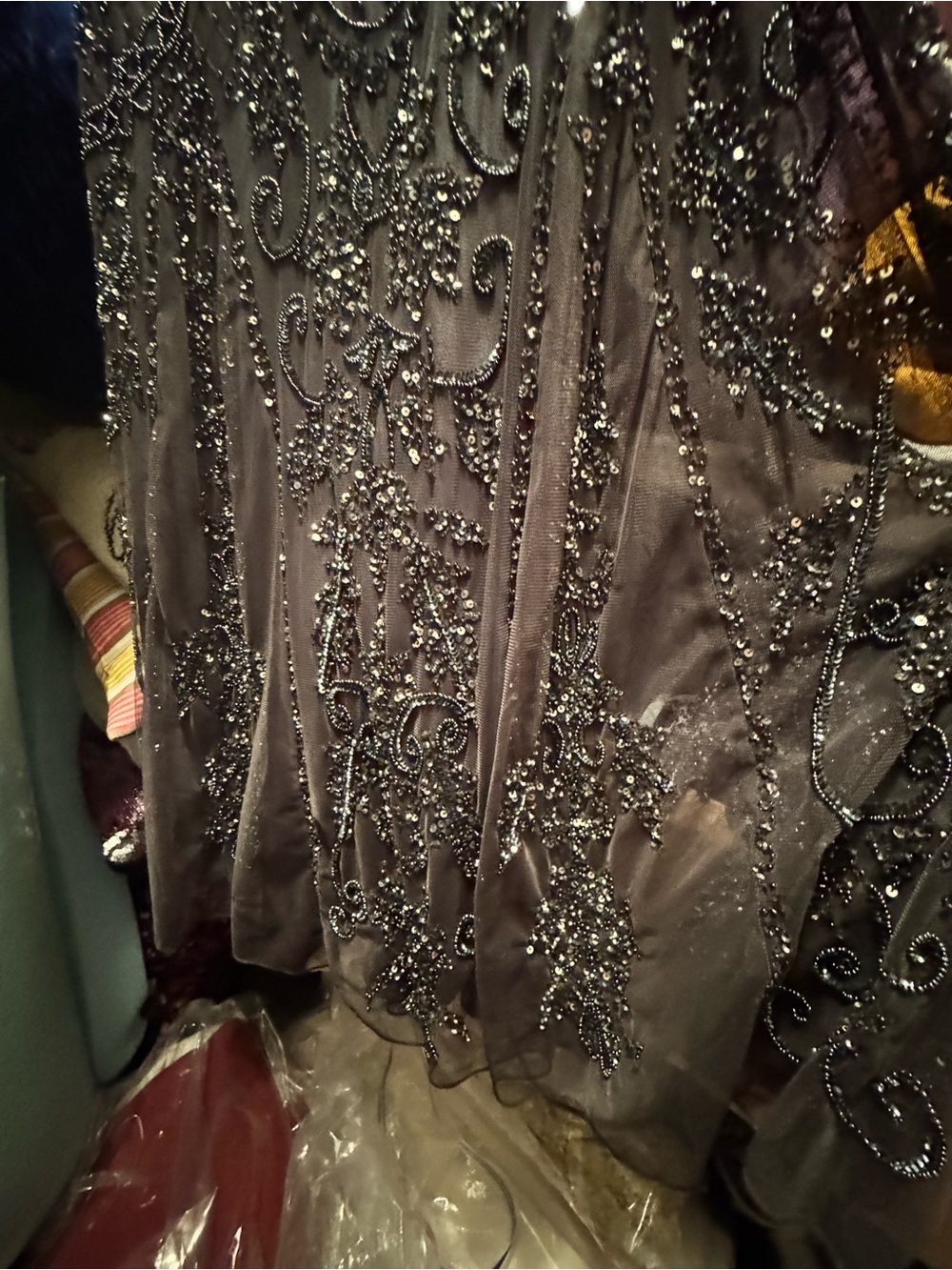 Pisarro Nights Beaded Evening Dress in Charcoal Gray - Picture 6 of 6